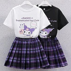 Sanrio Kawaii Kuromi Sophisticated But Cute Cartoon Heart Summer T-Shirt Skirt Set