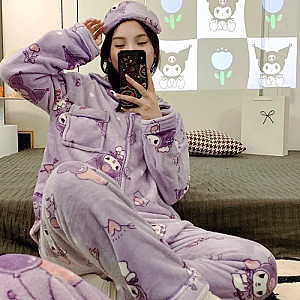 Kuromi Sanrio Winter Cute Loungewear Set Pajamas for Women