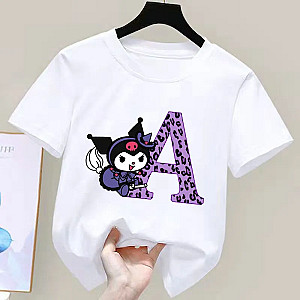 Kuromi Letter A-Z Name Children's Short-sleeved T-shirts