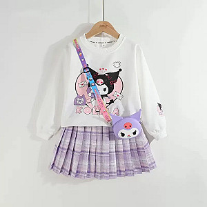 Kuromi Cute Girl Tops Shirt Pleated Skirt Set