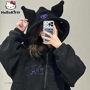 Sanrio Cartoon Kuromi Black Embroidery Thin Coat Sweatshirt