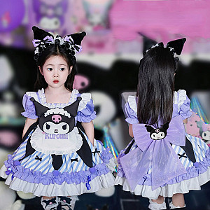 Kuromi Sanrio Children Lolita Skirt Suit Short-sleeved Cartoon Dress